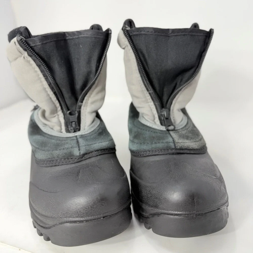 Itasca Kids Grey Black Leather Zip Front Snow Boots 806840 Size 3